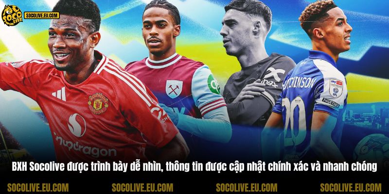 BXH Socolive được trình bày dễ nhìn, thông tin được cập nhật chính xác và nhanh chóng